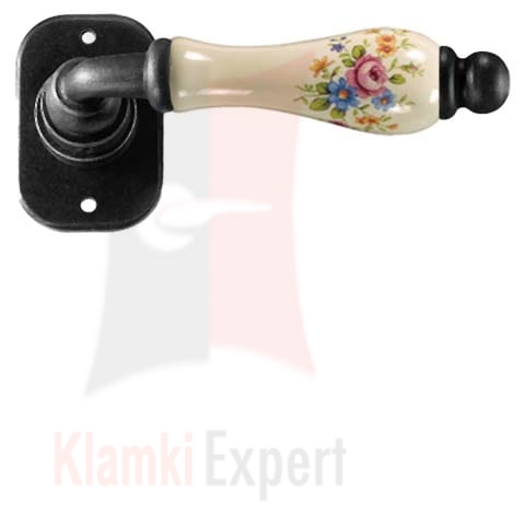 Klamka ATENE 2610 bez dolnej rozety, porcelana kremowa kwiaty wiosenne