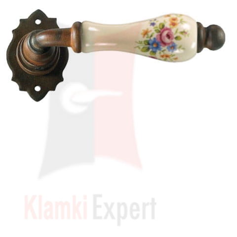 Klamka PARIS 2601 bez dolnej rozety, porcelana kremowa kwiaty wiosenne