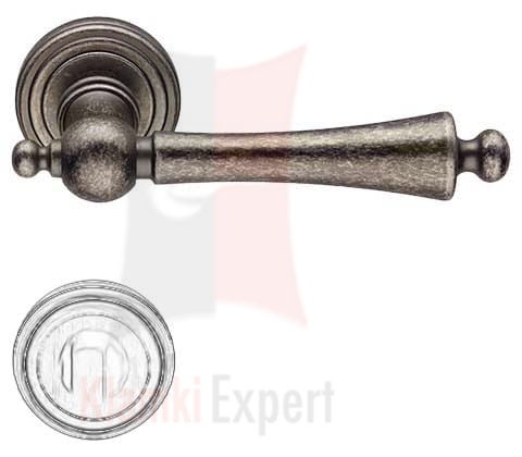 Klamka Heidi 011, kolor FV patynowany (stare srebro) z blokada WC