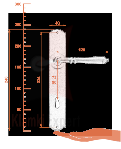 Klamka Mosca 2700 z otworem na klucz zwykły - wymiary