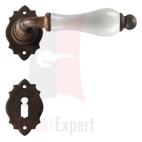 Klamka PARIS 2601 z dolną rozetą na klucz zwykły, porcelana biała