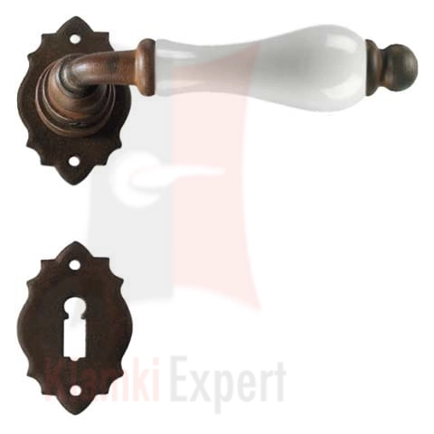 Klamka PARIS 2601 z dolną rozetą na klucz zwykły, porcelana biała