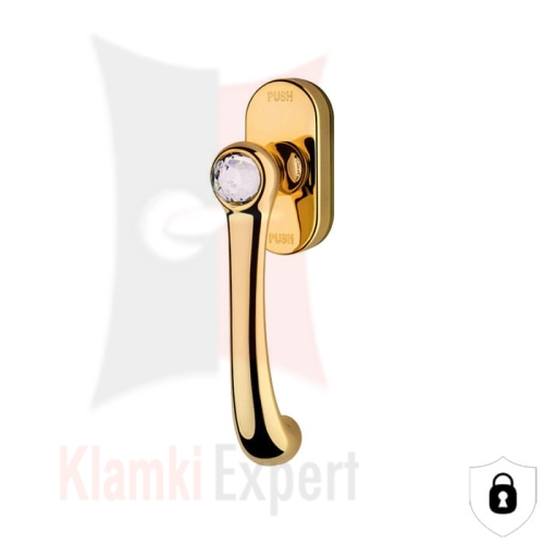 Klamka okienna antywłamaniowa IDEA Crystal DK OZ pozłacany błyszczący