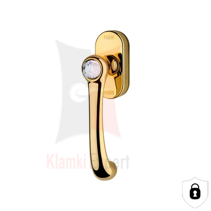 Klamka okienna antywłamaniowa IDEA Crystal DK OZ pozłacany błyszczący