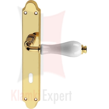 Klamka DALIA 600 szyld długi z otworem na klucz (porcelana biała) OL