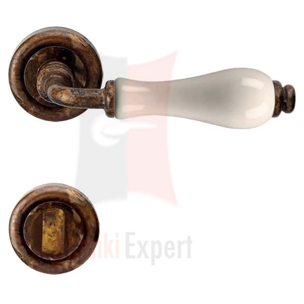 Klamka DALIA 602 AN patynowany antyczny (porcelana kremowa) z blokadą WC