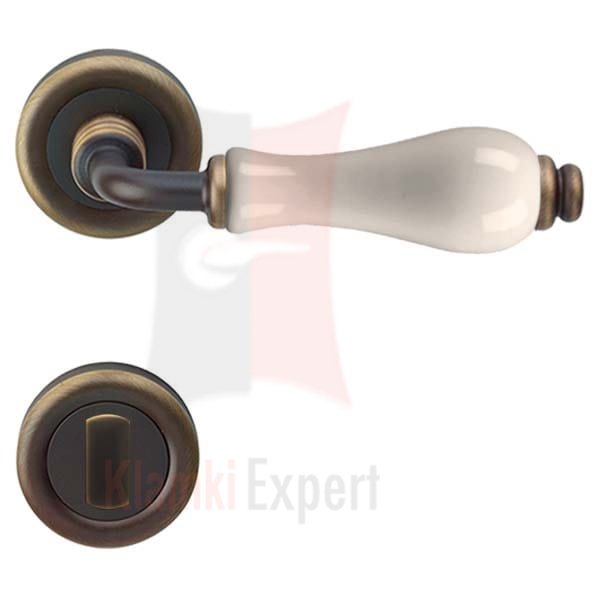 Klamka DALIA 602 BM brązowiony matowy, ciemny (porcelana kremowa) z blokada WC