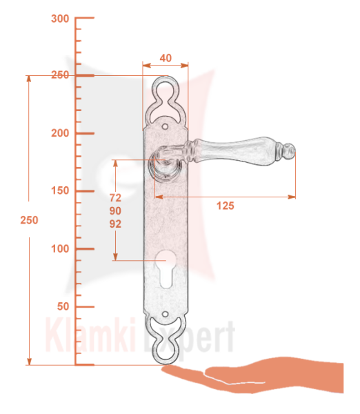 Klamka BERLINO 2500 z otworem na wkładkę - wymiar