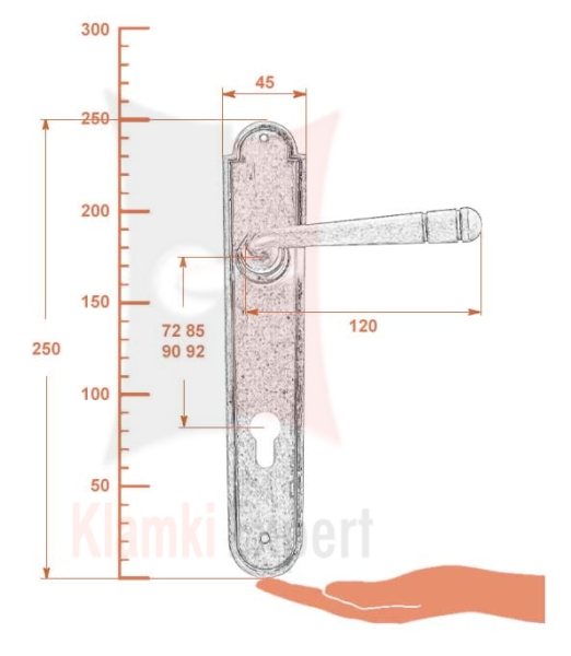 Klamka BERNA 2109 z otworem na wkładkę - wymiar