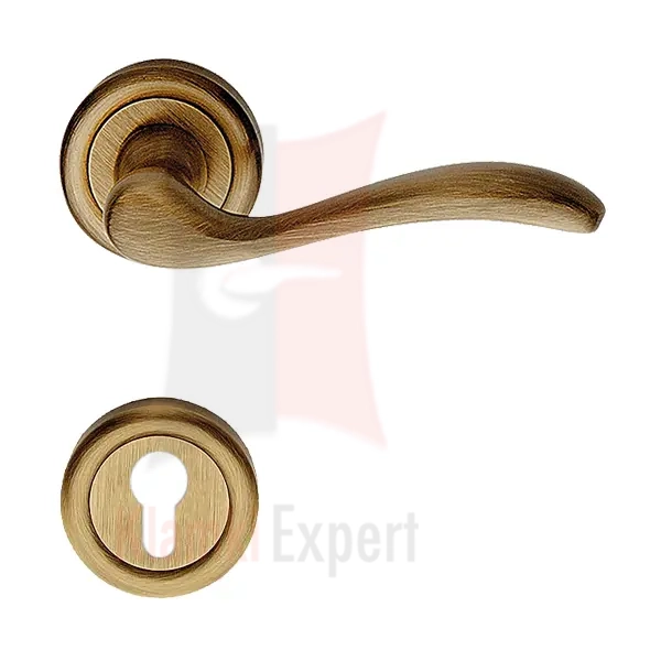 Klamka ONDA 103 kolor OG brązowiony przecierany  - z rozetą na wkładkę