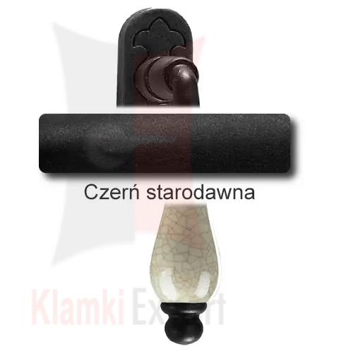Klamka okienna PRAGA 2-60, porcelana kremowa spękana Czerń starodawna