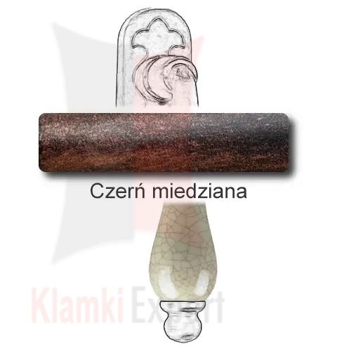 Klamka okienna PRAGA 2-60, porcelana kremowa spękana - Czerń miedziana