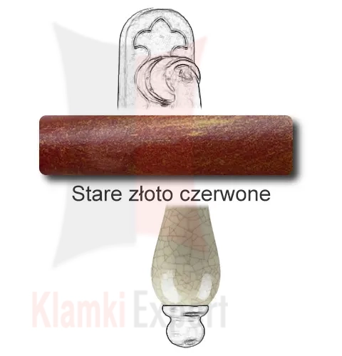 Klamka okienna PRAGA 2-60, porcelana kremowa spękana - Stare złoto czerwone