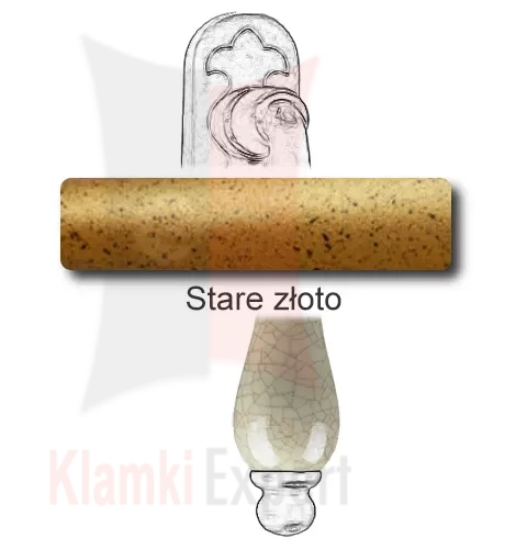 Klamka okienna PRAGA 2-60, porcelana kremowa spękana - Stare złoto