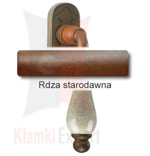 Klamka okienna PRAGA 2-60, porcelana kremowa spękana - Rdza starodawna