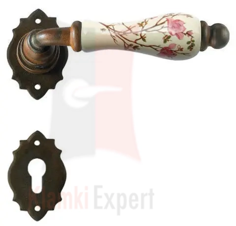 Klamka PARIS 2601 z dolną rozetą na wkładkę, porcelana kremowa kwiat brzoskwini