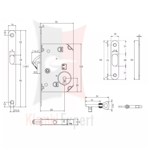 ZAMEK HAKOWY Z KWADRATOWYMI OKUCIAMI KL CS
