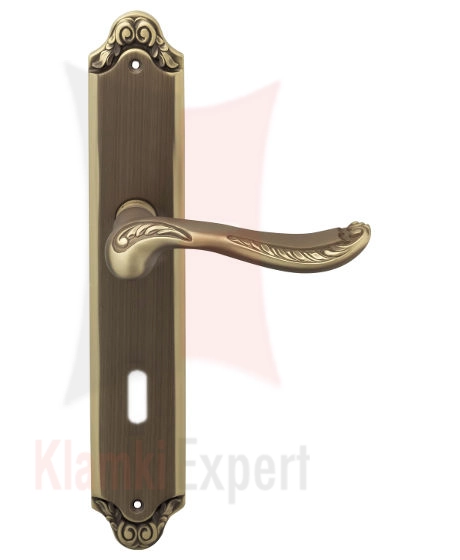 Klamka Lady w kolorze BO brązowiony matowy (jasny) przecierany z otworem na klucz zwykły