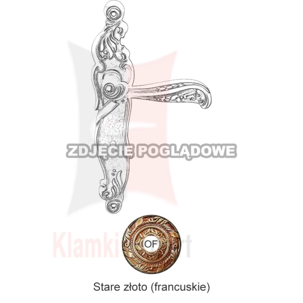 Klamka NATURE szyld długi z otworem na klucz - OF stare złoto (francuskie)