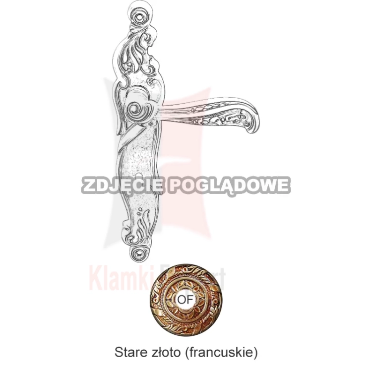 Klamka NATURE szyld długi z otworem na klucz - OF stare złoto (francuskie)