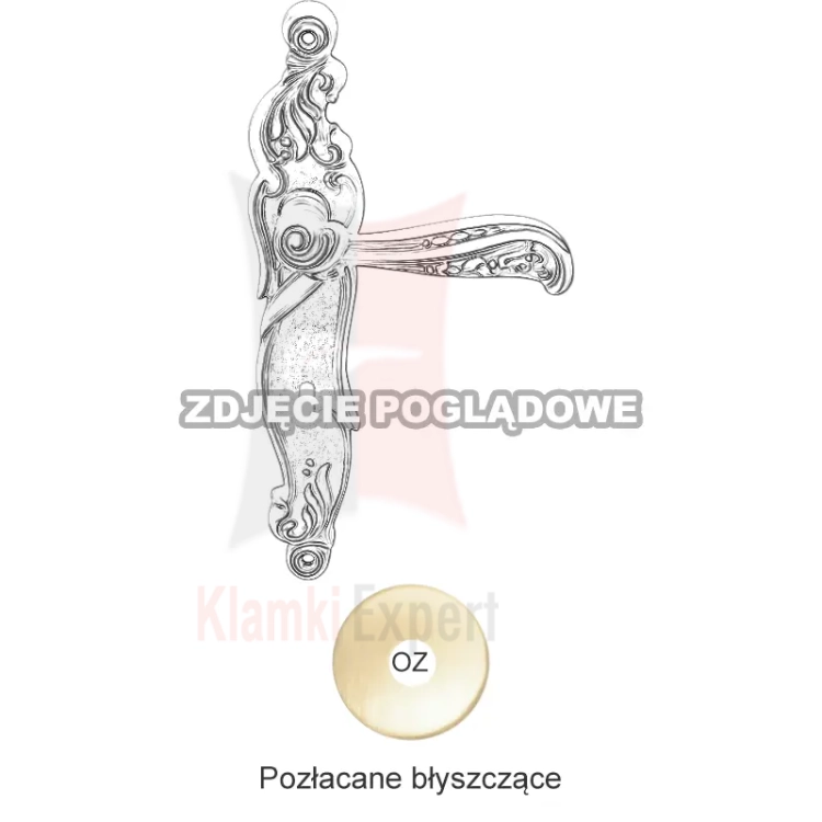 Klamka NATURE szyld długi z otworem na klucz - OZ pozłacany błyszczący