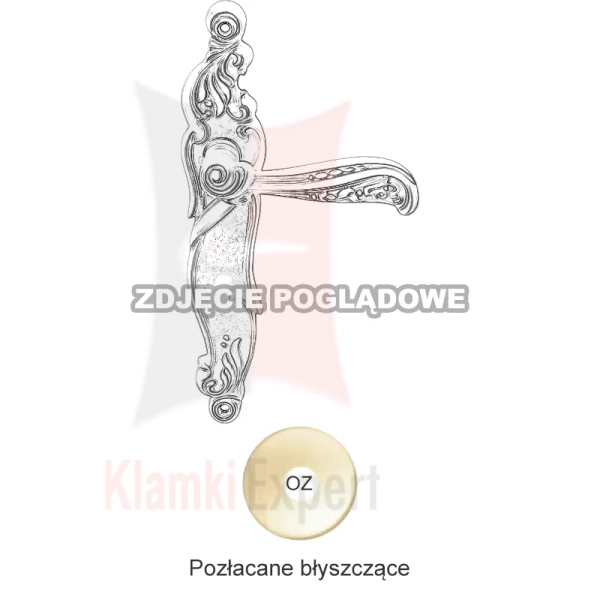Klamka NATURE szyld długi z otworem na wkładkę - wykończenie  OZ pozłacane (błyszczące)