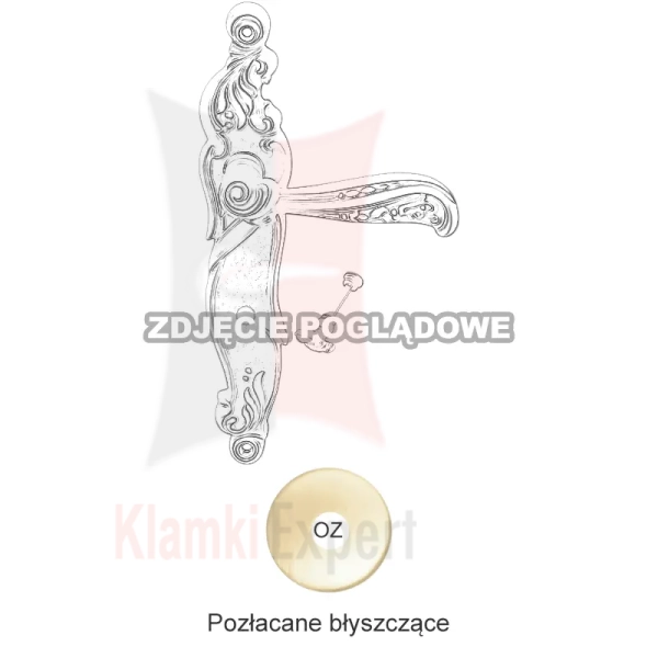 Klamka NATURE szyld długi z blokadą WC. Wykończenie OZ - pozłacane (błyszczące)