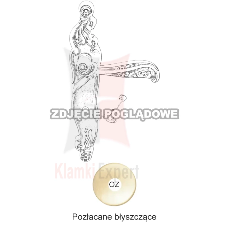 Klamka NATURE szyld długi z blokadą WC. Wykończenie OZ - pozłacane (błyszczące)