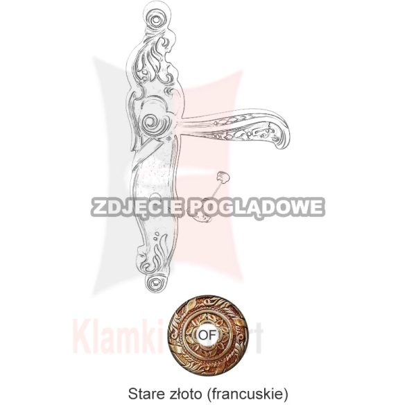 Klamka NATURE szyld długi z blokadą WC. Wykończenie OF - stare złoto (francuskie)