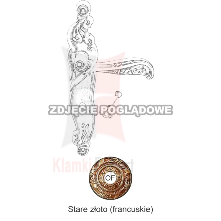Klamka NATURE szyld długi z blokadą WC. Wykończenie OF - stare złoto (francuskie)