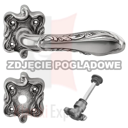 Klamka LIBERTY 091 TM stare srebro (ciemny). Wariant z rozetą WC.