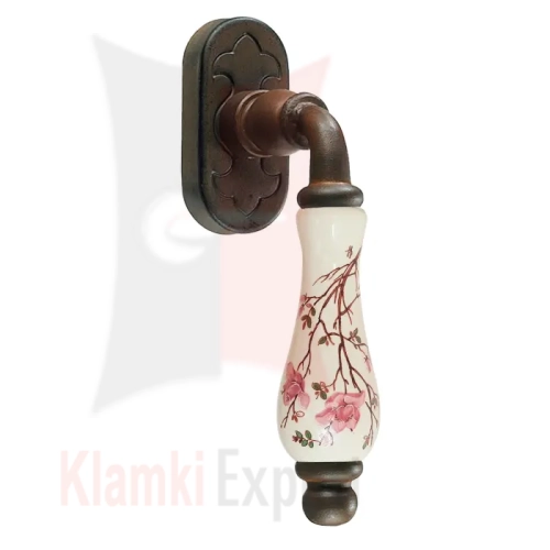 Klamka okienna VIENNA 1-60, porcelana kremowa kwiat brzoskwini