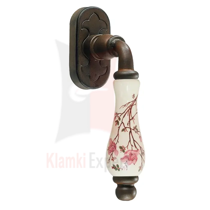 Klamka okienna VIENNA 1-60, porcelana kremowa kwiat brzoskwini