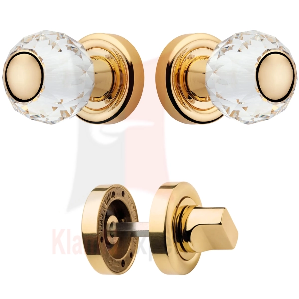 Gałka kryształowa VERONICA z blokadą WC OZ - pozłacany błyszczący