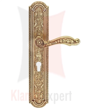 Klamka Jardin szyld długi z otworem na wkladkę, kolor OF stare złoto "francuskie"