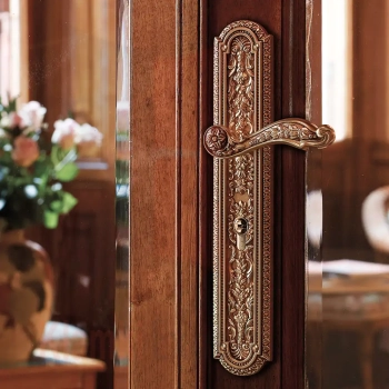 Klamka Jardin szyld długi z otworem na wkladkę, kolor OF stare złoto "francuskie"