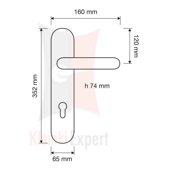 Klamka Jardin szyld długi z otworem na wkładkę - wymiar