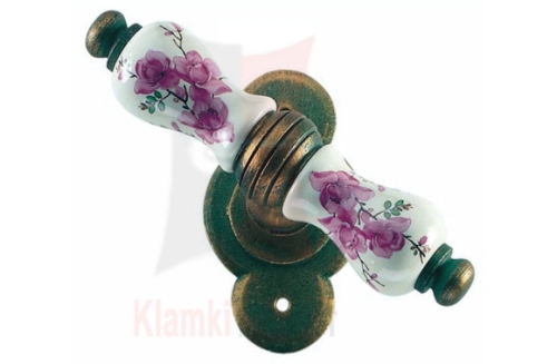 Klamka okienna Vienna 1-30, kolor stare złoto zielone, porcelana D2