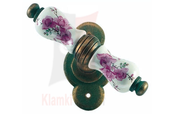 Klamka okienna Vienna 1-30, kolor stare złoto zielone, porcelana D2