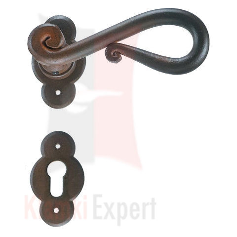 Klamka Roma z dolną rozetą na wkładkę patentową kolor rdza starodawna