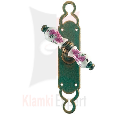 Klamka okienna Vienna 1-40, kolor stare złoto zielone, porcelana D2