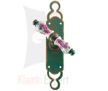 Klamka okienna Vienna 1-40, kolor stare złoto zielone, porcelana D2