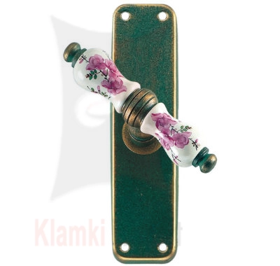 Klamka okienna Vienna 1-50, kolor stare złoto zielone, porcelana D2