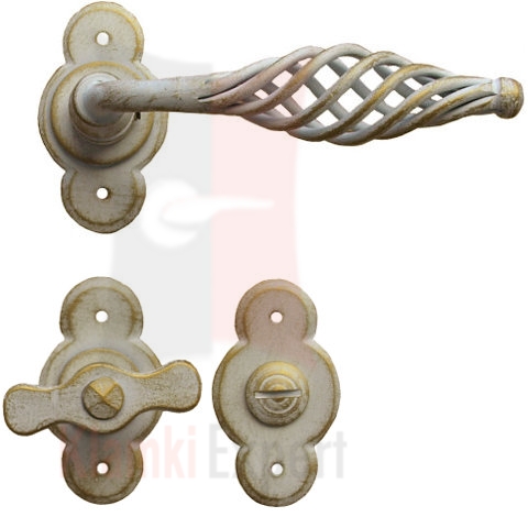 Klamka Budapest z blokadą wc kolor białe złoto starodawne