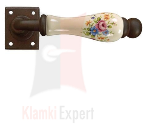 Klamka Amsterdam 5-20 bez dolnej rozety, porcelana kremowa kwiaty wiosenne