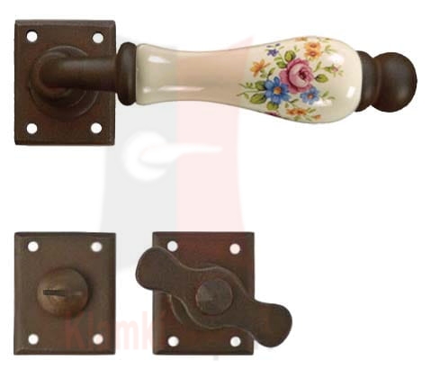 Klamka Amsterdam 5-20 z blokadą WC, porcelana kremowa kwiaty wiosenne