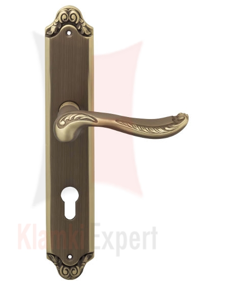 Klamka Lady w kolorze BO brązowiony matowy jasny przecierany z otworem na wkładkę patentową