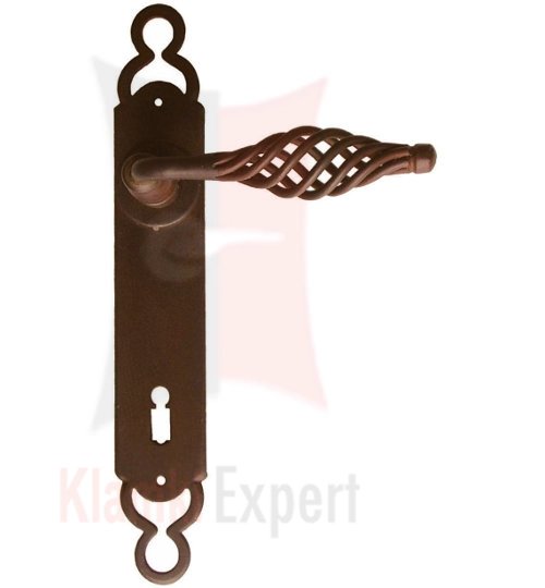 Klamka Budapest z otworem na zwykły klucz, kolor rdza starodawna